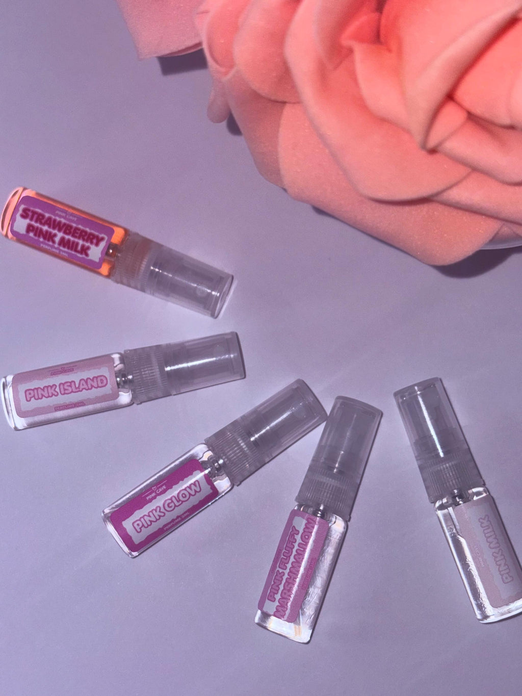 Pink Pack Perfume Discovery Set | 5 Fragrances, 3ml Each (Pink Milk, Glow, Marshmallow, Island)